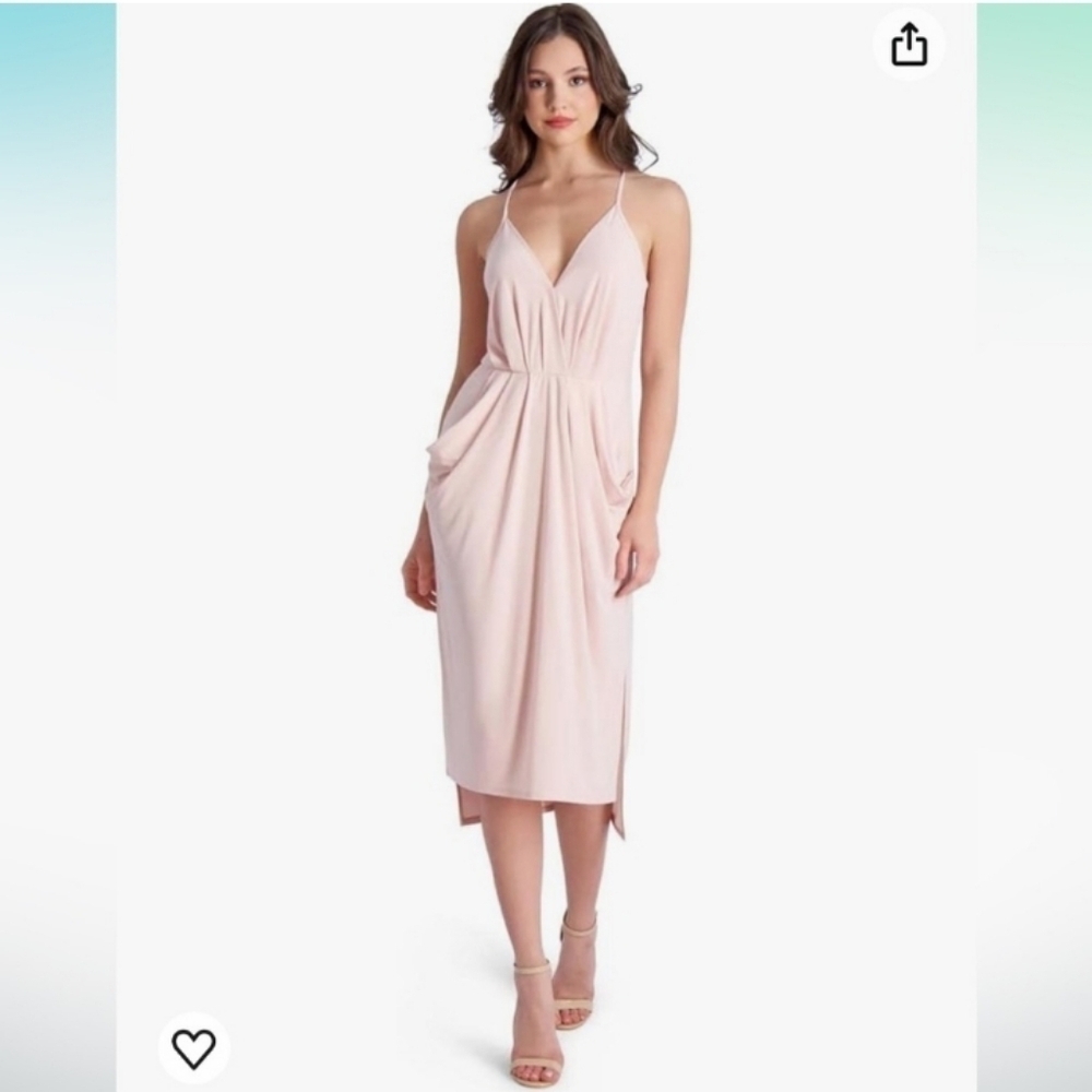 BCBGeneration Della Sleeveless Draped Midi Dress Pockets Rose Smoke Pink S